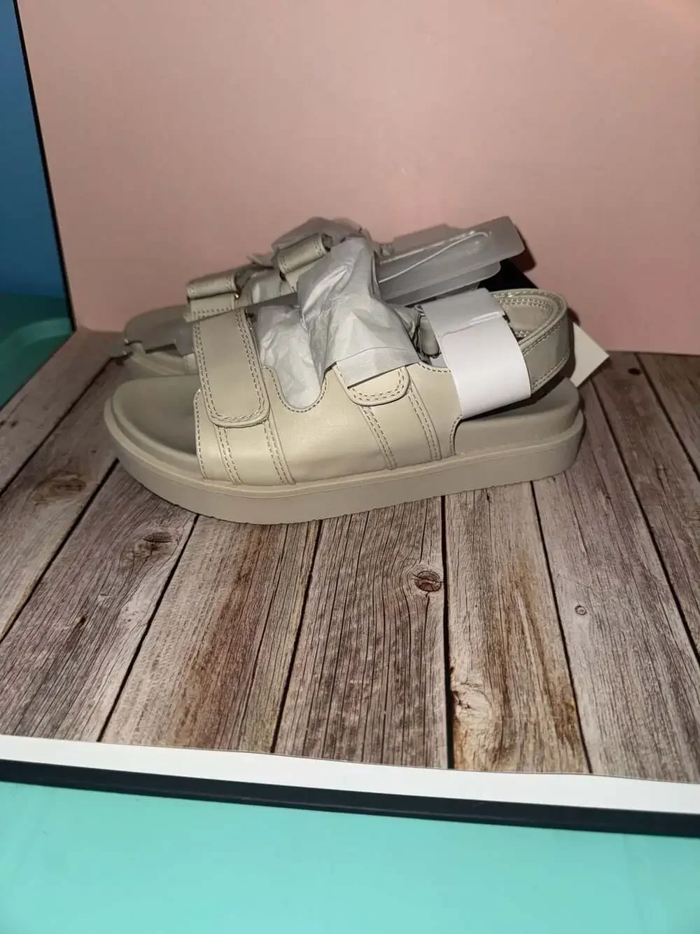 Art Class Girls' Triple Strap Platform Sandals, Cream, Size 1 - Picture 3 of 4